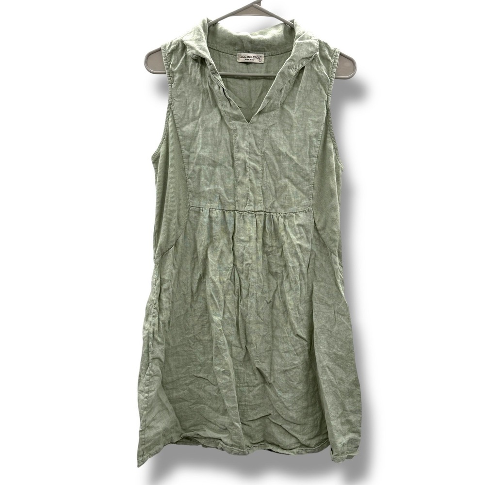 Italian Linen Dress L Sage Green Terzo Millennio Sleeveless Boho Lagenlook Italy